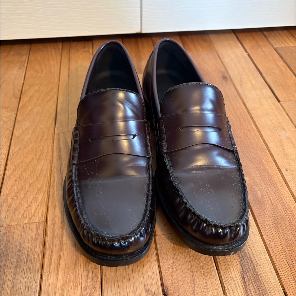 Zara Rich Brown Leather Slip-On Penny Loafers